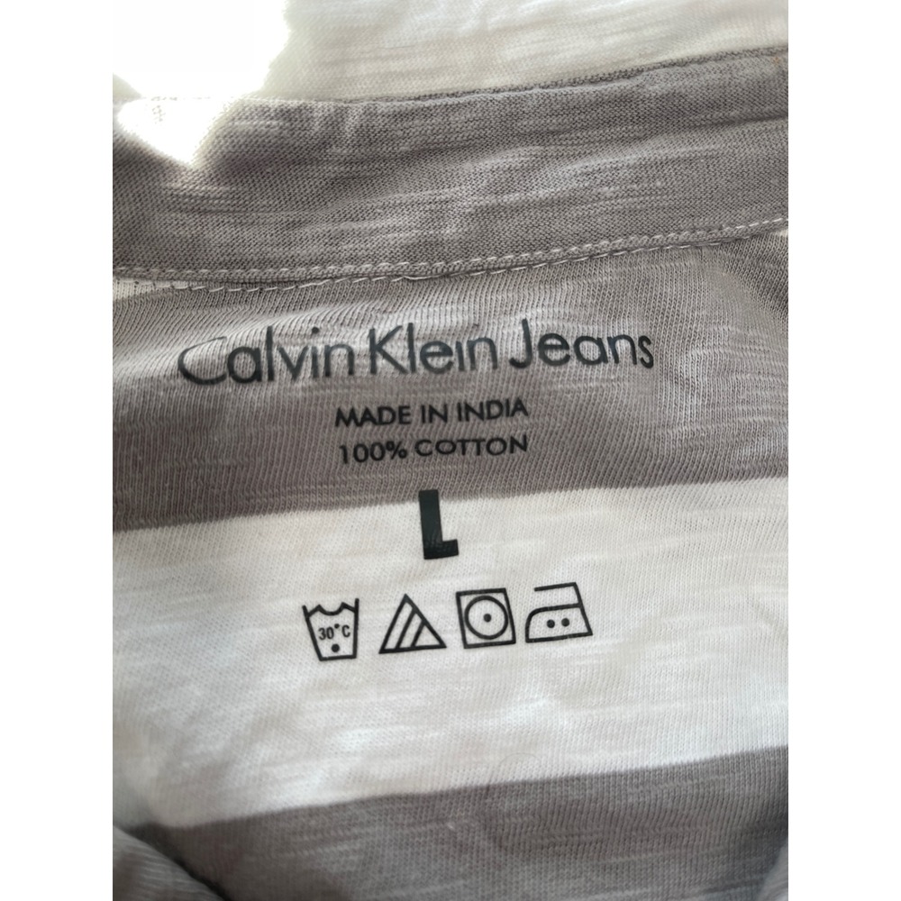 Calvin Klein Jeans Men Striped Polo Shirt Casual Short Sleeve Cotton Size‎ L - Picture 2 of 9